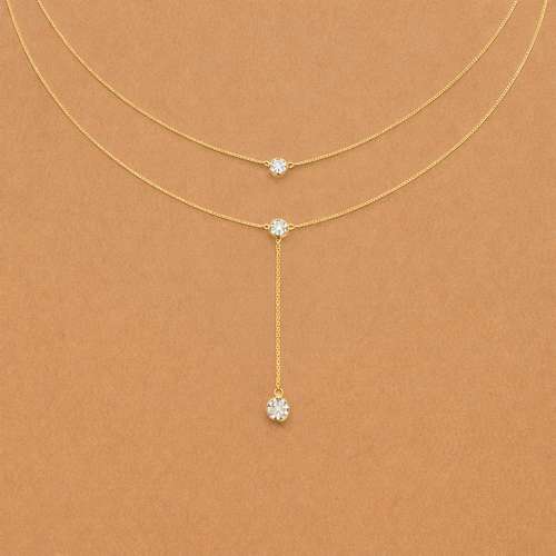 Double Layered Necklace with Zirconia