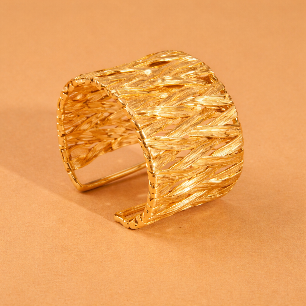 Gold cuff woven bracelet