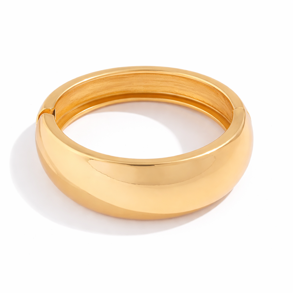 Wide Bold Mirror-Finish Gold Bracelet